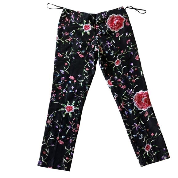 VTG Fiori Di Zucca Silk Embroidered Pants - Medium Italian Floral Y2K Castlecore - Picture 2 of 14
